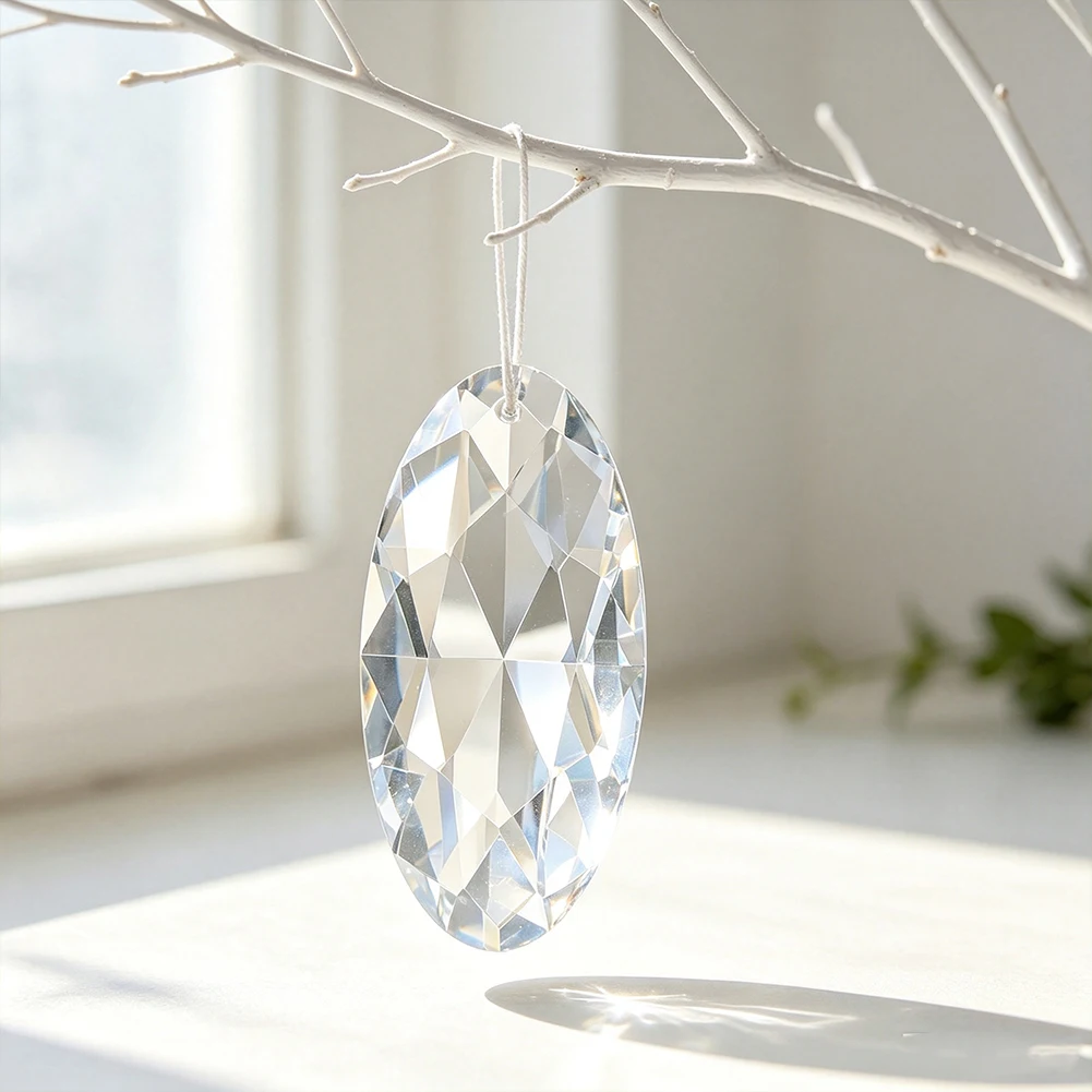 90mm Faceted Crystal Prism Pendant Clear AB Glass Suncatcher for Window Chandelier Curtain Car Home Wedding Decor Ornament