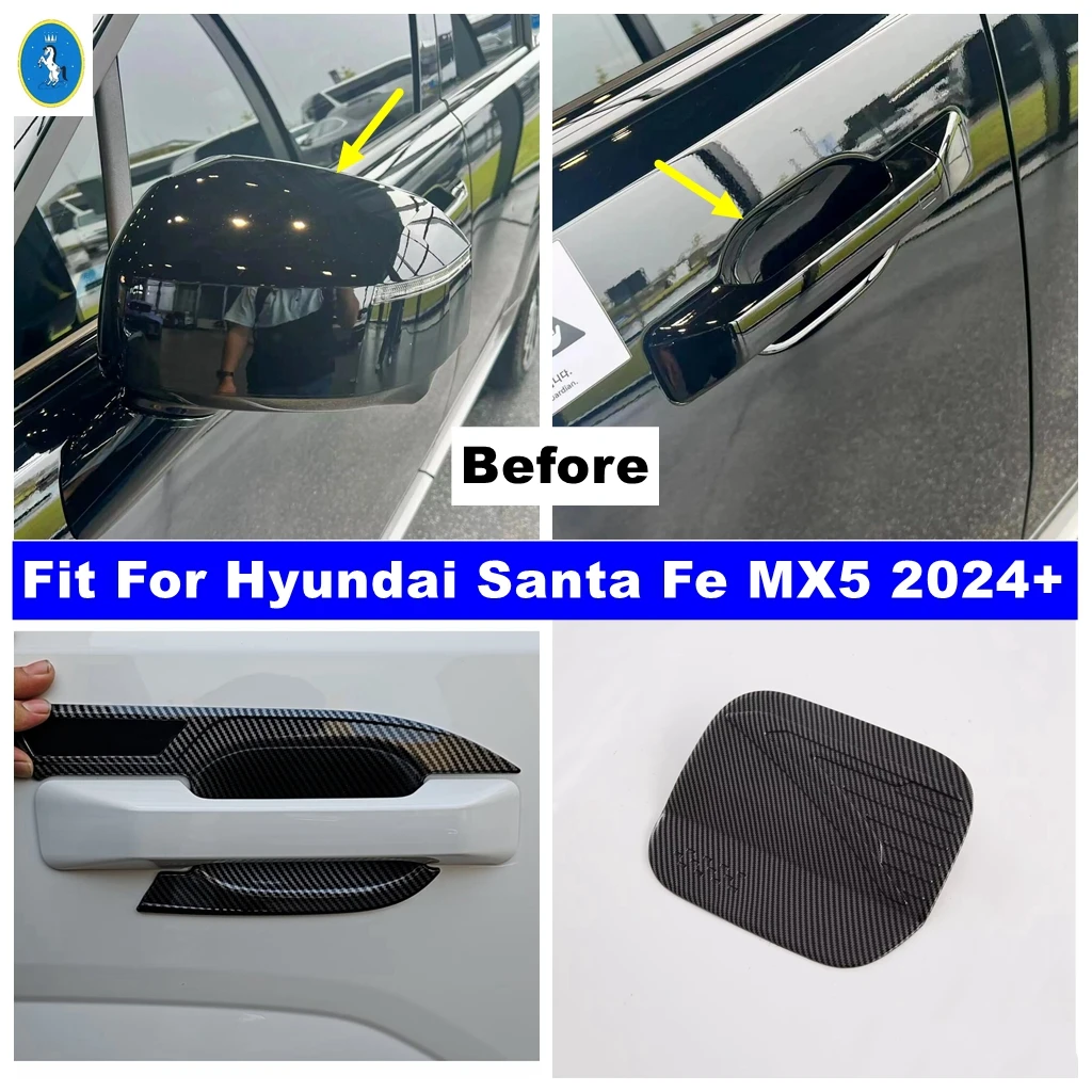 

Carbon Fiber Rearview Mirror / Oil Gas Tank Cap / Door Handle Bowl Cover Trim Fit For Hyundai Santa Fe MX5 2024 2025 Accessories