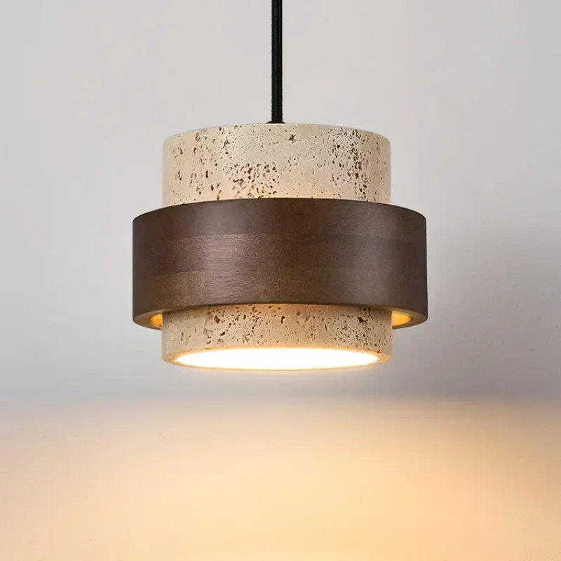 Led Pendant Lamp Bedroom Beside Chandelier Small Stone Light Wood Walnut Color Hanging Lighting Fixture Retro Bar Restaurant