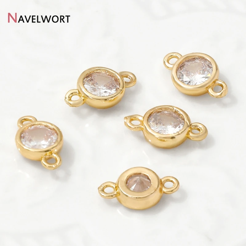 14K Gold Plated Brass With Zircon Round Connector Charms,For Bracelet Necklace Making Accessories,Jewelry Making Materials view 4