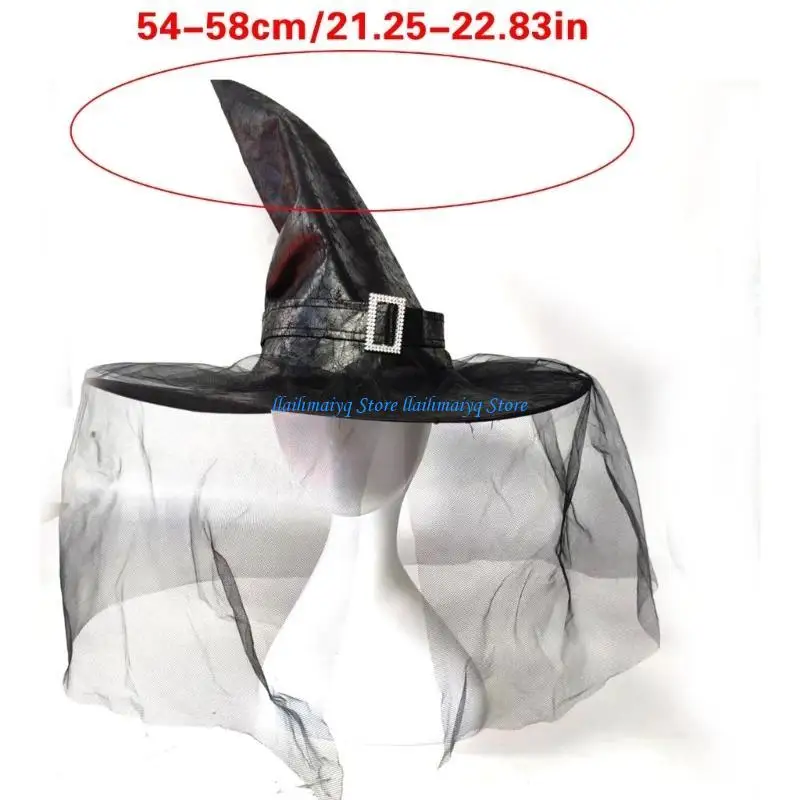 573B Veil Witch Hat Halloween Party Pointed Wizard Hat Cosplay Costume Hat Headpiece