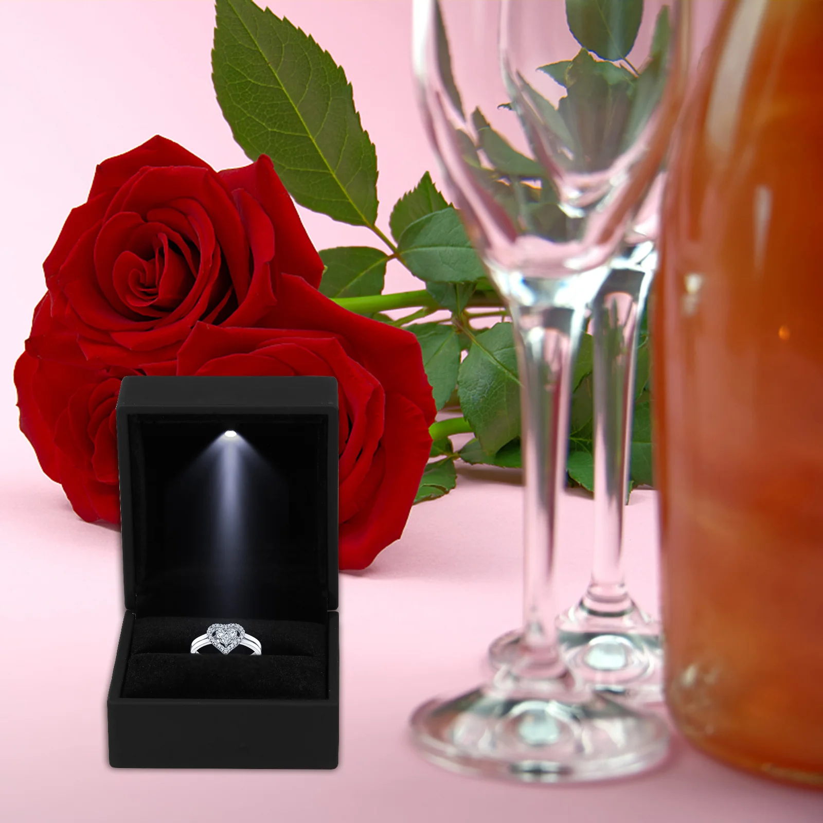 

LED Lighted Jewelry Box Proposal Ring Box Chic and Delicate Ring Storage Case Wedding Engagement Gift Jewelry Display Case