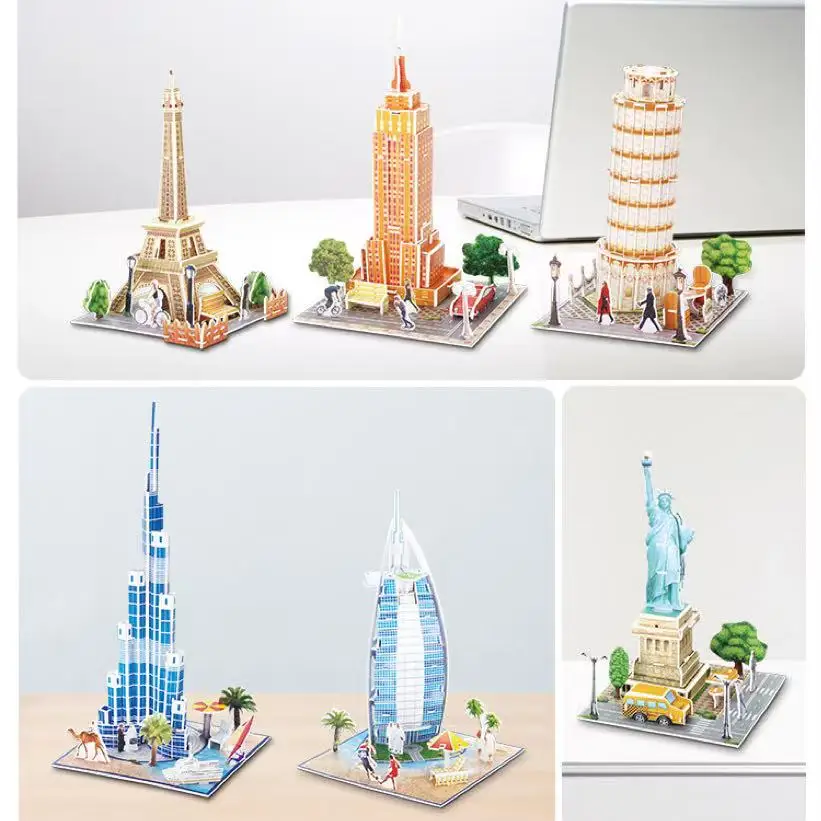 Weltarchitektur 3D-Papierpuzzle, kleines Modell, berühmte Landschaft, geistige Entwicklung, DIY-Attraktionen, Spielzeug für Kinder