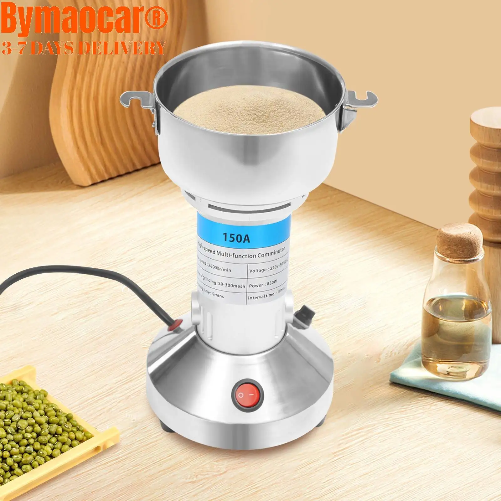 Penggiling Biji-bijian Listrik 150g, Mesin Penggiling Multifungsi Berkecepatan Tinggi dari Baja Tahan Karat, 180 Derajat Miring, Bubuk Super Halus untuk Dapur