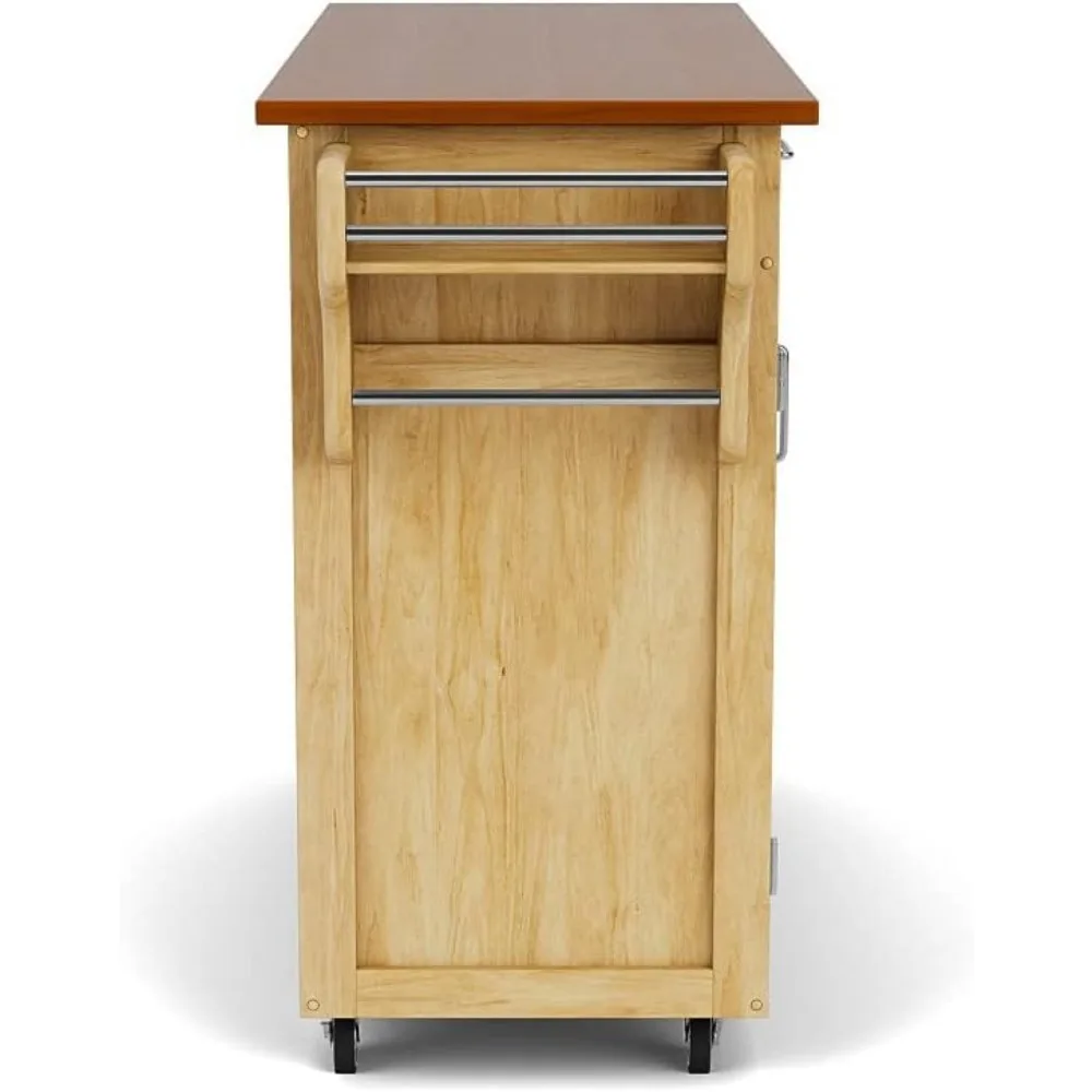 Kitchen Island Natural Finish Four-door Cabinet with Oak Top, Four Wood Panel Doors, Three Adjustable Shelves, Two Drawers