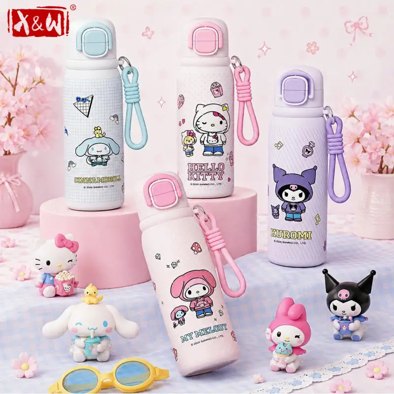 X&W Sanrio Hello Kitty Kids Insulated Tumbler with 2-in-1 Straw & Direct Drink Lid SUS316 Steel Water Bottle with A Safety Latch