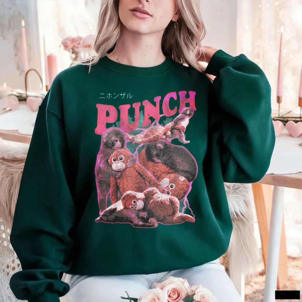 Retro-Purple-Gradient-PUNCH-Monkey-Collage-Lightning-Bolt-Japanese-Text-Sweatshirt-Trendy-Casual-Nostalgic-Edgy-Inspired-Print