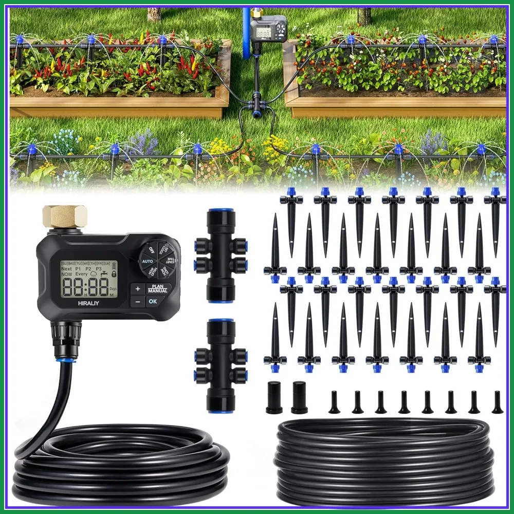 

100FT Automatic Drip Irrigation Kit with Timer, Easy Quick Connect for Patio Lawn Garden Watering System