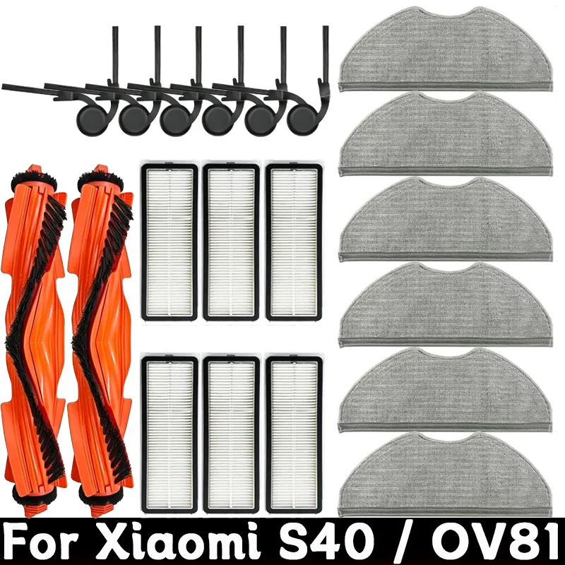 Peças e Acessórios para Aspirador Robot Xiaomi S40 / OV81, Escova Principal, Escova Lateral, Filtro Hepa, Pano de Limpeza, Saco de Poeira Substituível