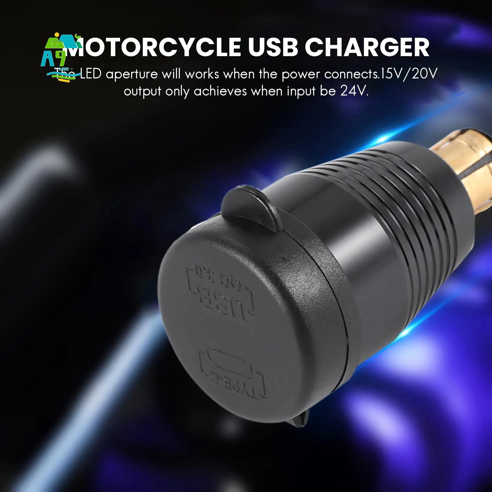 A09E-Motorcycle DIN Plug Waterproof To QC3.0 USB & Type C 30W Power Delivery Adapter Socket