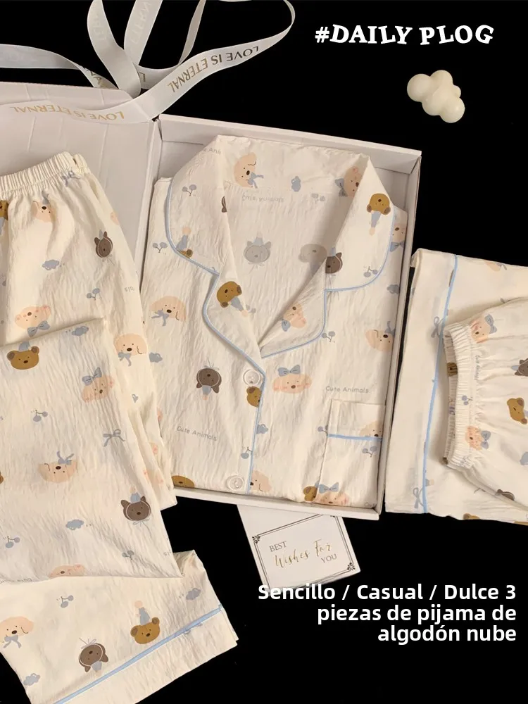 Pyjama pour Femme Manches Longues Manches Courtes en Coton