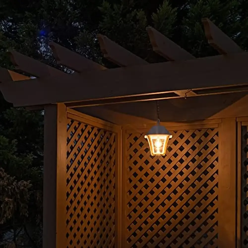 Solar Hanging Light LED Bulb Garden Lamp Pergola Gazebo Pendant 5ft Chain White Resin Hang Outdoor Decor Bright Dusk-to-Dawn