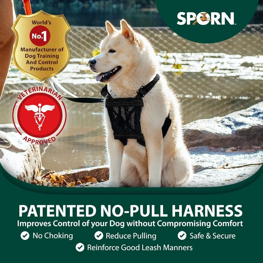 Large XL Pull Dog Harness for Large Dogs Black Mesh Body Durable Nylon Breathable Easy to Put On ChokeFree Padded Adjustable De