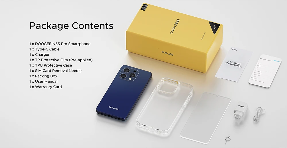 DOOGEE N55 Pro Smartphone, Android 14, 16GB (6+10 RAM) + 256GB ROM, 6.56" HD+ 90Hz Display, 13MP Camera,3.5mm Earphone Jack