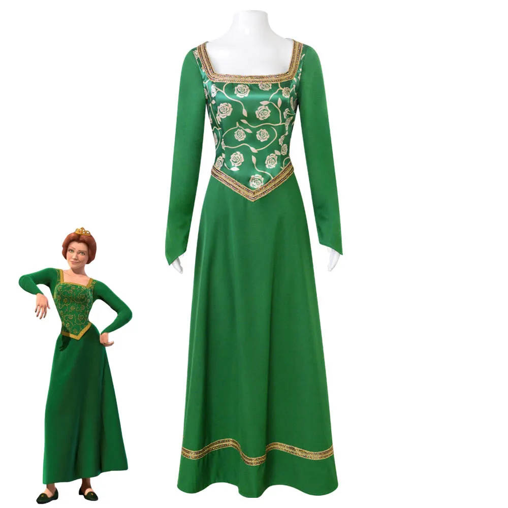 Traje de fiesta de Halloween para mujer Shrek princesa Fiona disfraz de Cosplay vestido verde Medieval