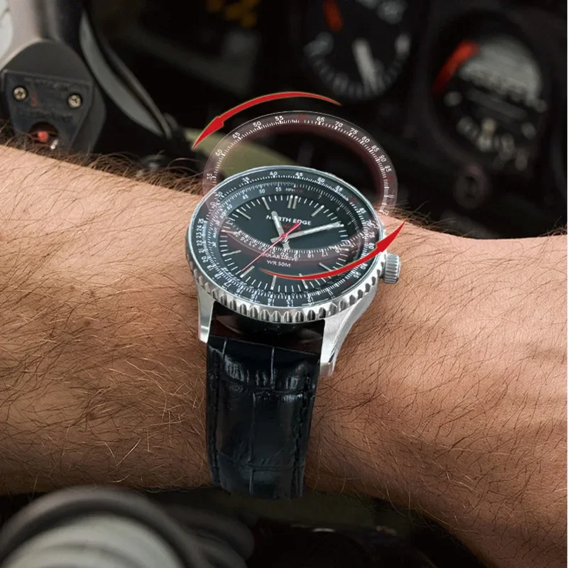 NORTH EDGE EVOQUE3 ساعات محرك الطاقة الشمسية للرجال سلسلة الطيار حزام من الجلد مضيئة الفولاذ المقاوم للصدأ مقاوم للماء 50 متر Reloj Hombre #4