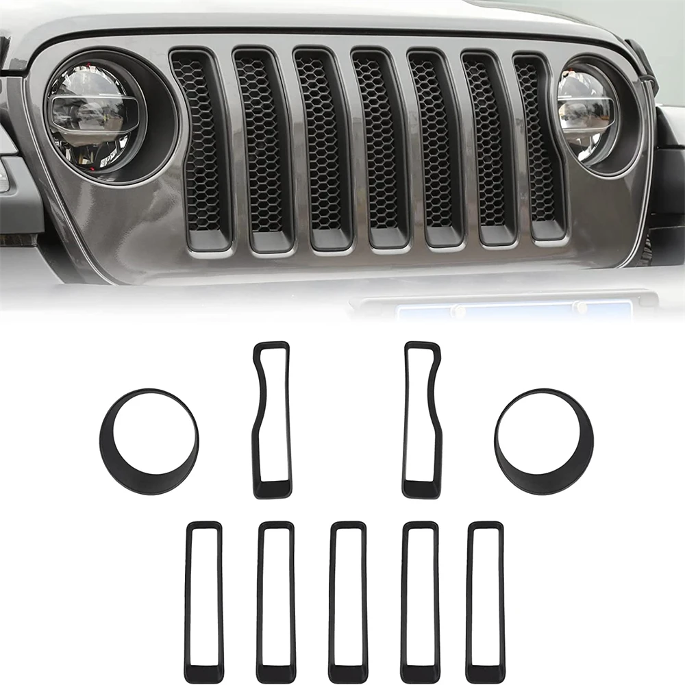

1 Set Mesh Front Grille Insert Headlight Cover Trim Car Interior Accessories for JL JLU 2018-2022 Gladiator JT Unlimited Sport