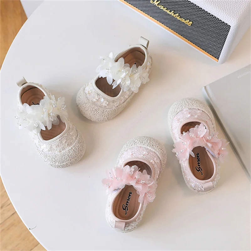 2024 New Autumn Children Shoes Flower Girls Canvas Shoes Soft Sole Princess Party Shoes Fashion Kids Sneakers