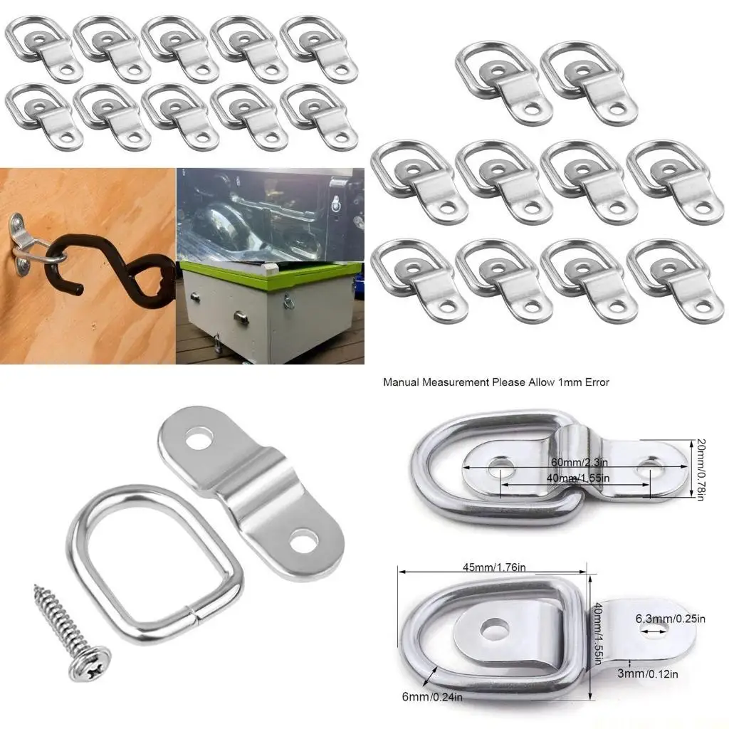 

J0MA 10Pcs D-Ring Tie Downs Cargo Tie Downs Anchors D Lashing Rings for Truck Car