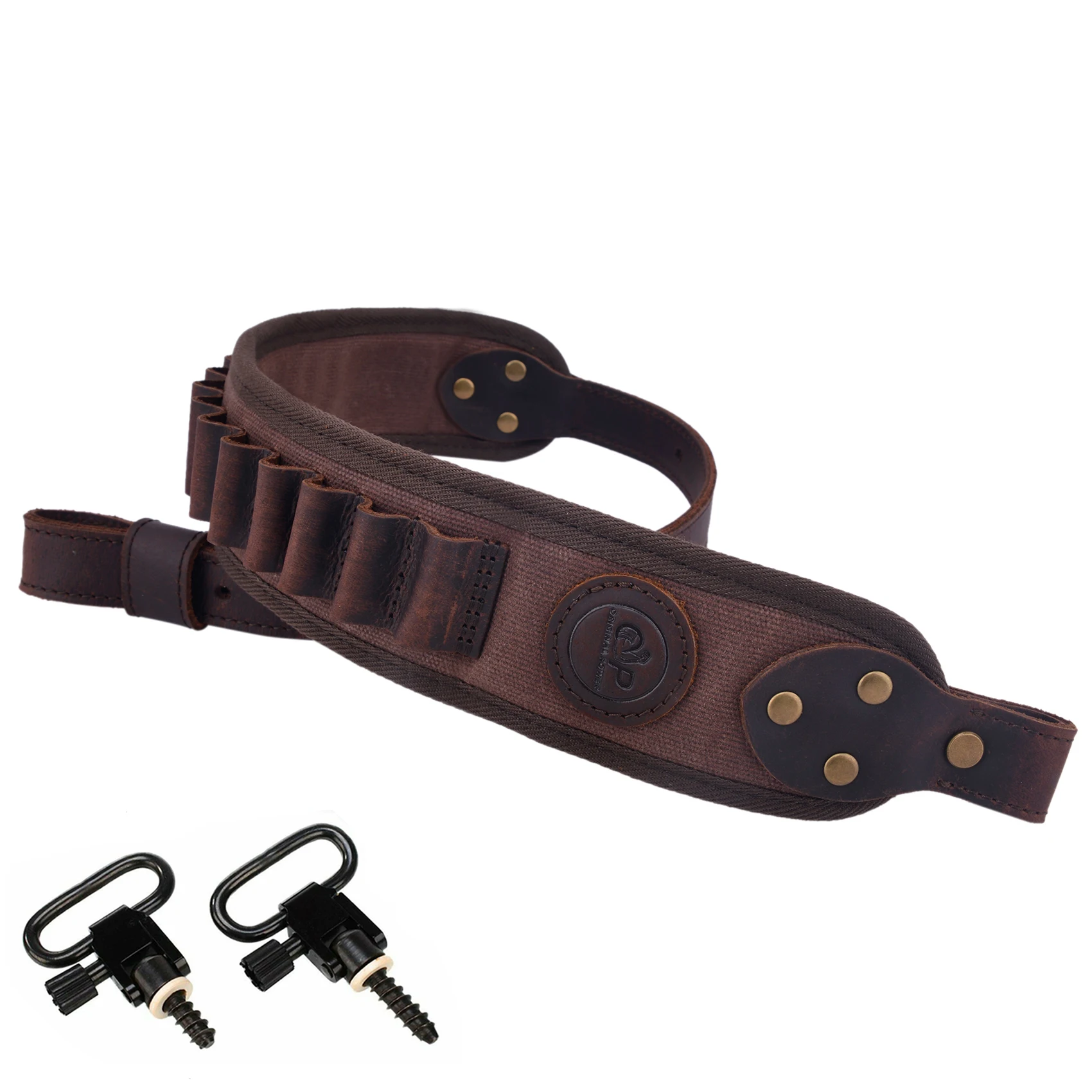 Leather Rifle Sling Canvas Gun Shoulder Straps with Shell Slots for 30-30 308 45-70, 30-06