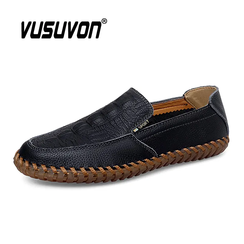 

Men Loafers Split Leather Size 38-47 Comfortable Round Toe Flat Classic Black Fashion Breathable Summer Casual Shoes