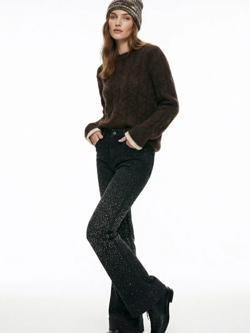 

Повседневные джинсы-клеш на флисовой подкладке, свободного кроя, с высокой талией, на пуговицах, для женщин среднего возраста, комфортные, свободные, с широкими штанинами