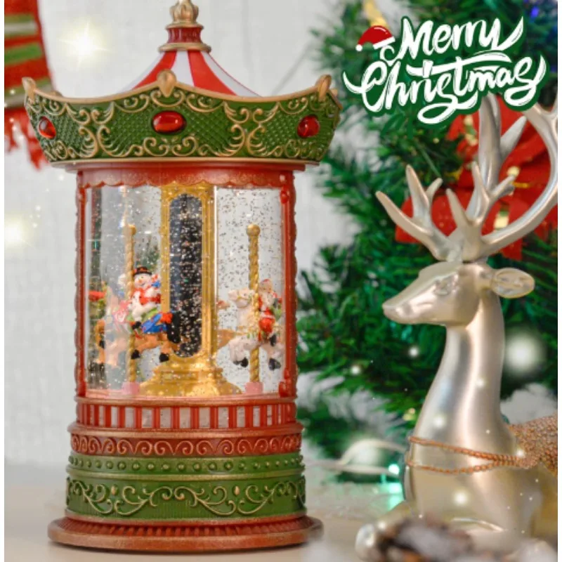Carousel Windmill Crystal Snowflake Christmas Gift for Old Man Retro Decorative Lights Music Box Ornaments