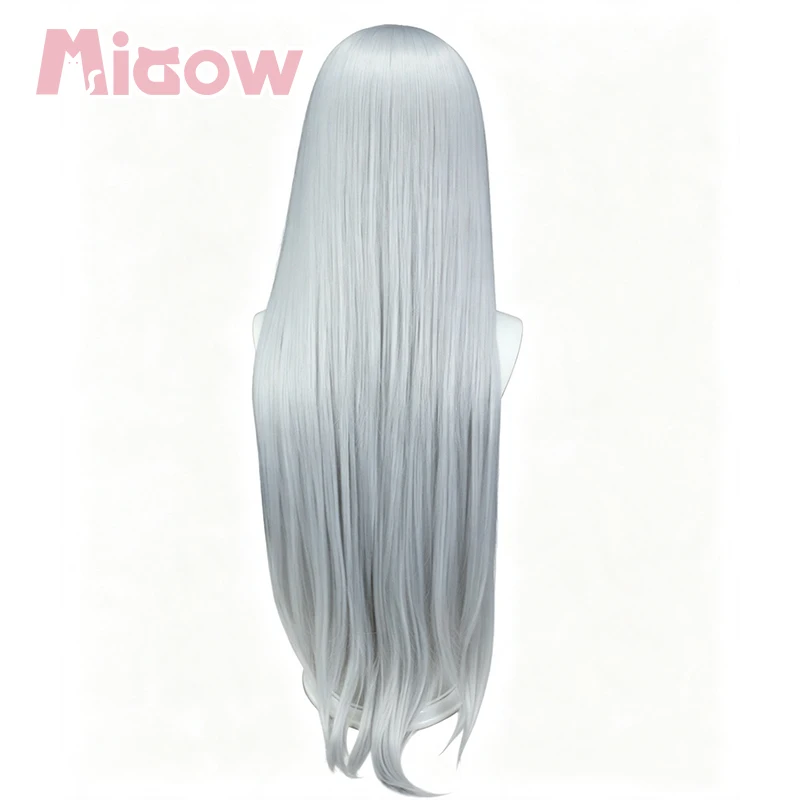 Anime 'Re:Zero'Emilia Cosplay Wig, Pre‑Styled Silver‑Grey 100cm Long Straight Wig with Braid Headband for Halloween Cosplay 3