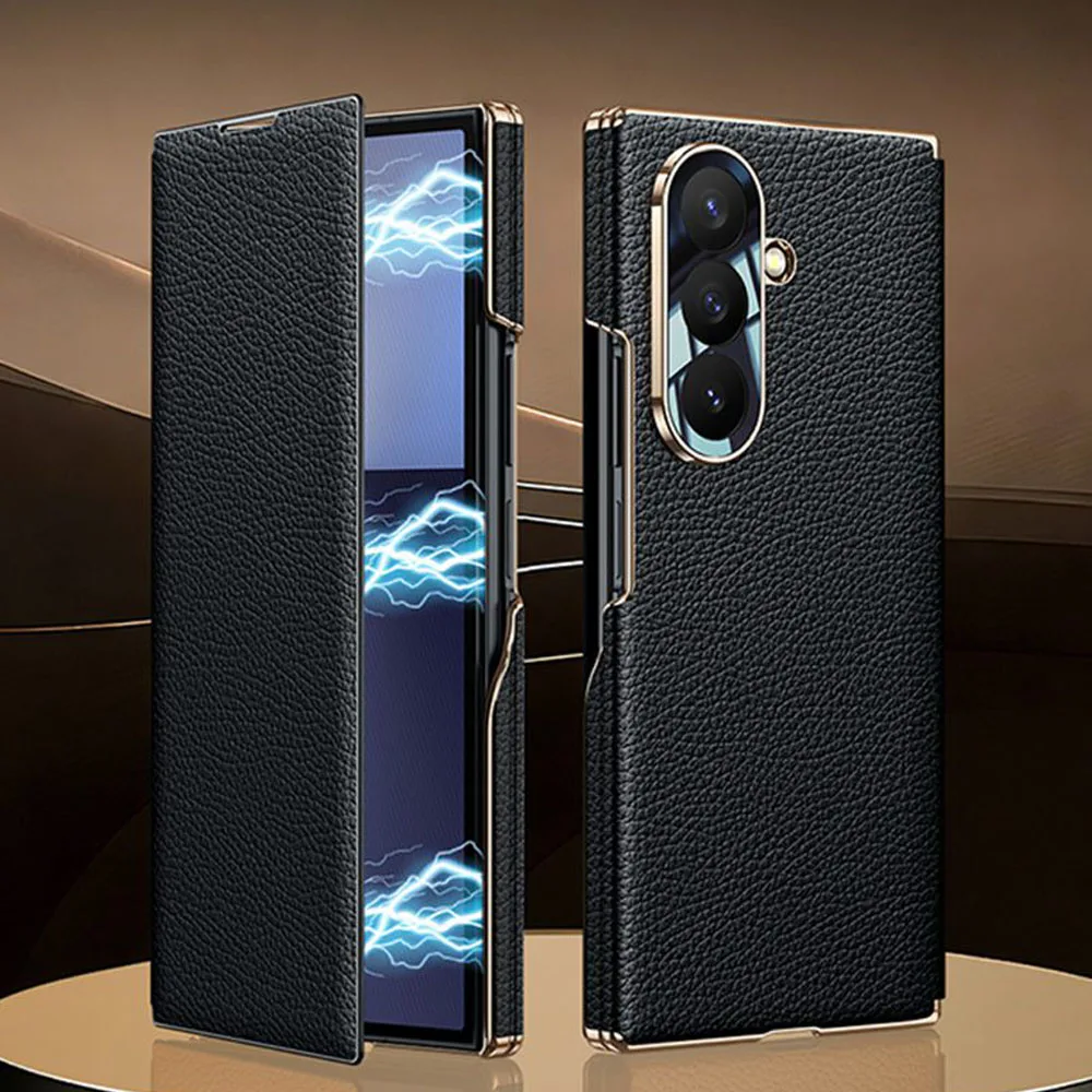 

Genuine Leather Case For Samsung Galaxy Z TriFold Case Magnetic Flip Phone Casing For Samsung Z Tri Fold Cow Leather Cover