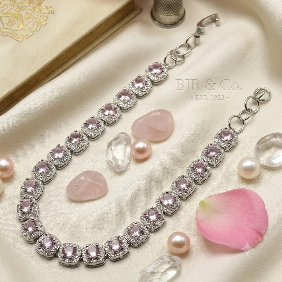 7x7mm 13.3g Pretty Pink Kunzite Silver Bracelet 7.5-8.5inch