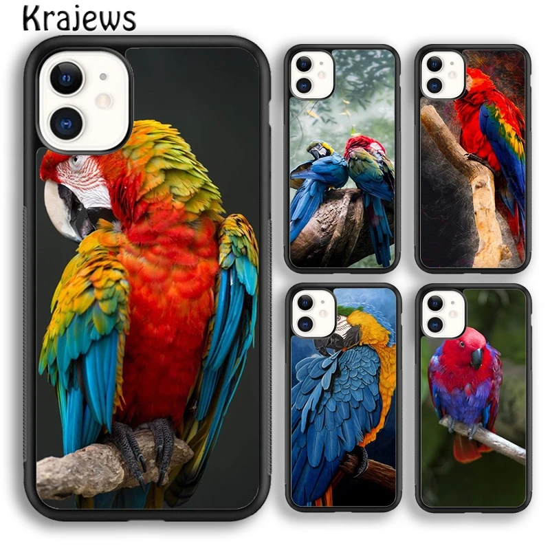 Krajews Animal Macaw Parrot Colourful Soft Phone Case Cover For iPhone 16 15 SE2020 14 7 8 plus 11 12 13 pro max coque Fundas