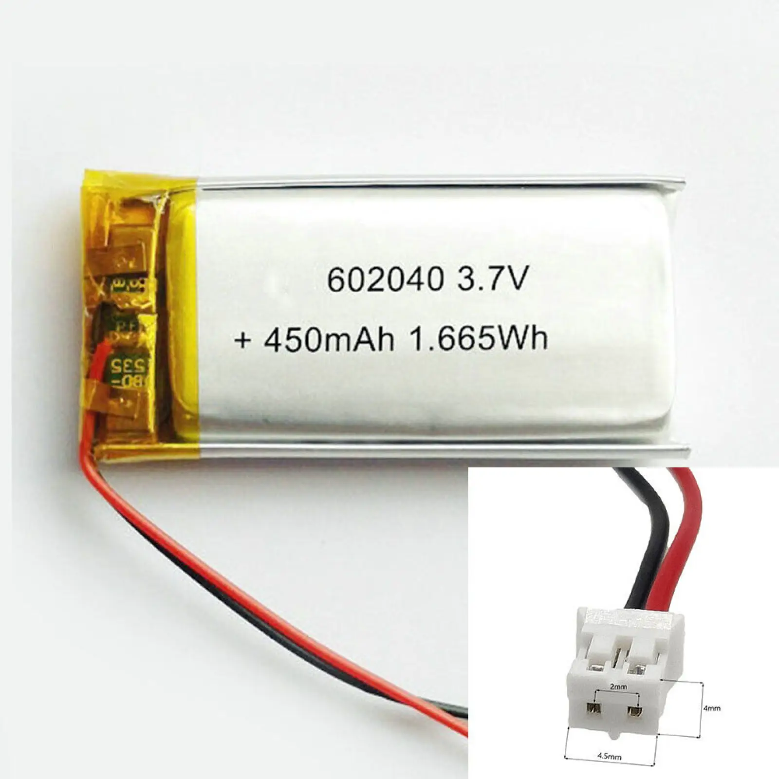 3.7V 450mAh 602040 Li-Polymer Li Battery JST-PH 2pin 2.0 For MP3 ELECTRIC TOYS CAMERA POWER BANK MOBILE POWER TABLET DVD