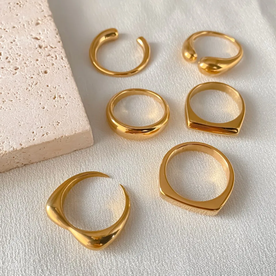 Hiraeva Edelstahl-Siegelringe für Damen und Herren, verschiedene Stile, quadratisch, gewölbt, offene Manschettenringe, stapelbar, schlichte Ringe – Detail 2