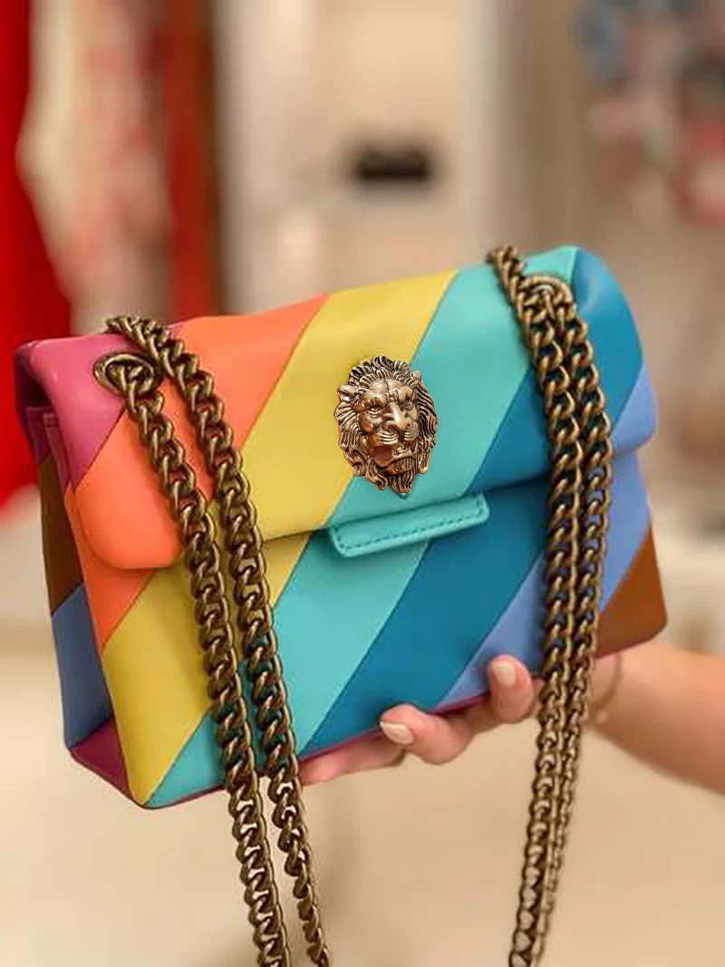 

Женская сумка с радужными нашивками - Кожаная - Европейский дизайн - Экспортная модель - Сумка через плечо - Сумка-кроссбоди - Сумка-тоут