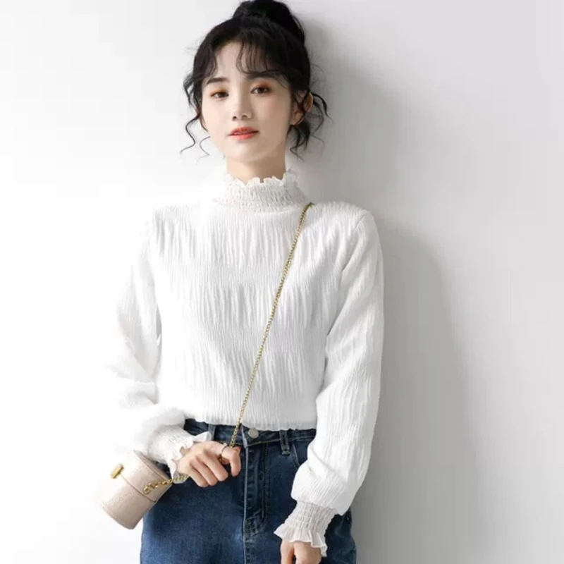 Black Long Sleeved Chiffon Korean Style Spring Autumn Top Shirts Fashion Blouses 2023 Vintage Clothes For Women Female