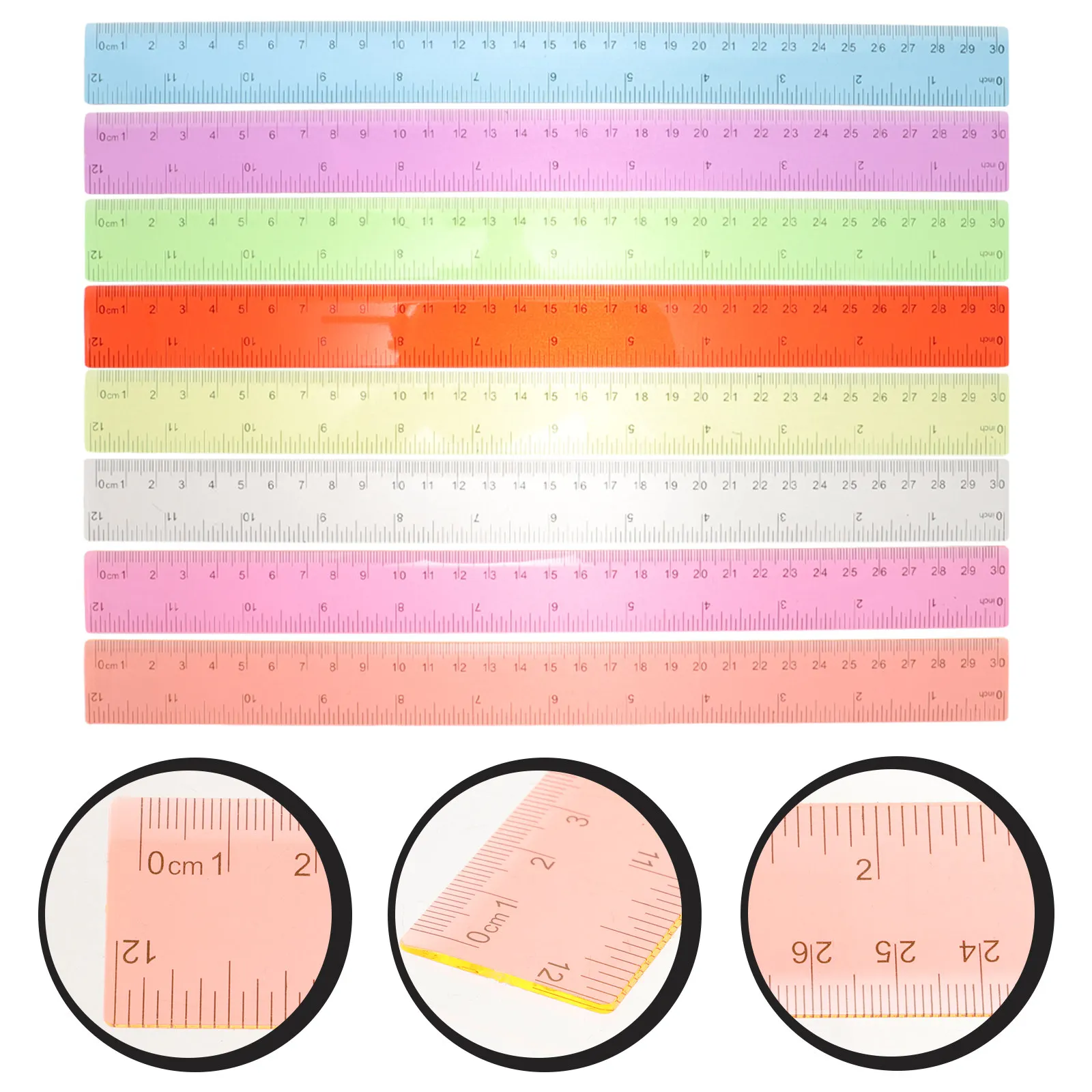 8Pcs Color Plastic Rulers 30Cm Clear Scale Multifunctional Straight Ruler for School Office Drawing Measurement Small Rulers