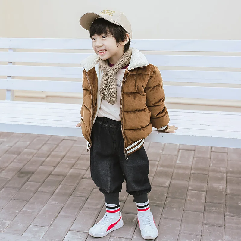 

Children pleuche cotton-padded clothes boy with thick coat baby girl child in warm winter jacket winter cotton-padded jacket