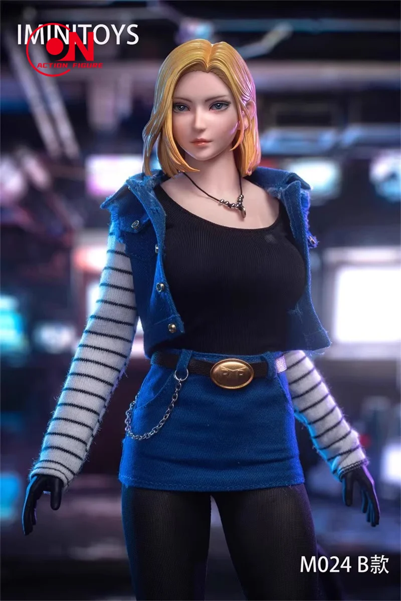 Iminitoys M024 1/6 Android No. 18 Girl Double Head Sculpts Costume Set Model Fit 12'' TBL S52A Female Soldier Action Figure Body