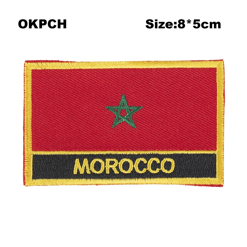 Parches bordados con bandera de Marruecos, parches de transferencia con sierra para planchar, aplicaciones de costura para ropa en el hogar y el jardín
