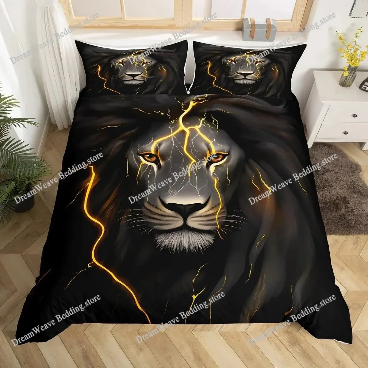 Bedding Decor Lion Duvet Cover Set Safari Bedding Set Wildlife Hunting Polyester Double Queen King Size Quilt Cover for Kids Tee