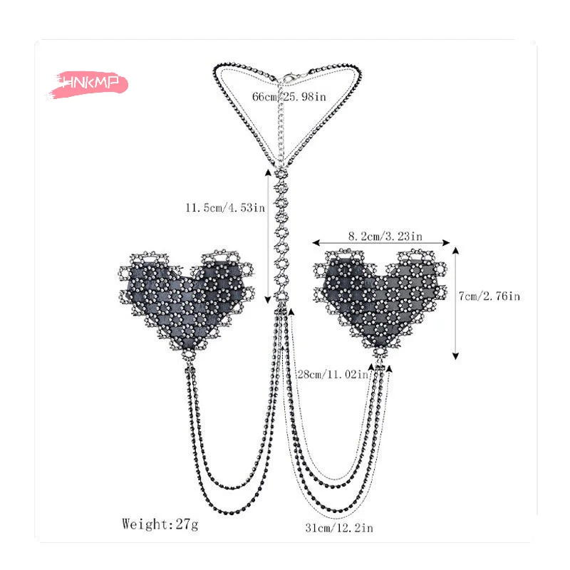 مثير حجر الراين الزخرفية فطائر اللحم مع المختنق طوق الجسم سلسلة ذاتية اللصق قابلة لإعادة الاستخدام المرأة الحلمة غطاء ملصقات #3