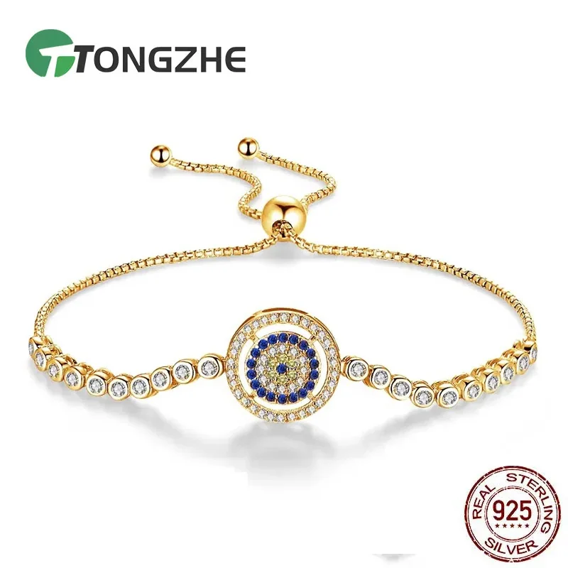 

TONGZHE браслет из бисера 2018, мода, стерлинговое серебро 925 пробы, круглые синие сглаза, CZ, теннисные браслеты для женщин, ювелирные изделия из розового золота