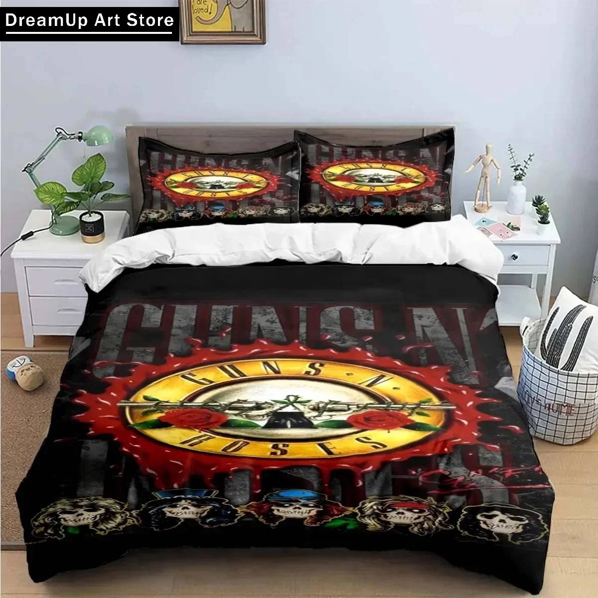 3D Print Guns N Roses GNR Band Retro Bedding Set Cute Quilt Cover Bed Cover With Pillowcase Twin Single Queen King Size Boys