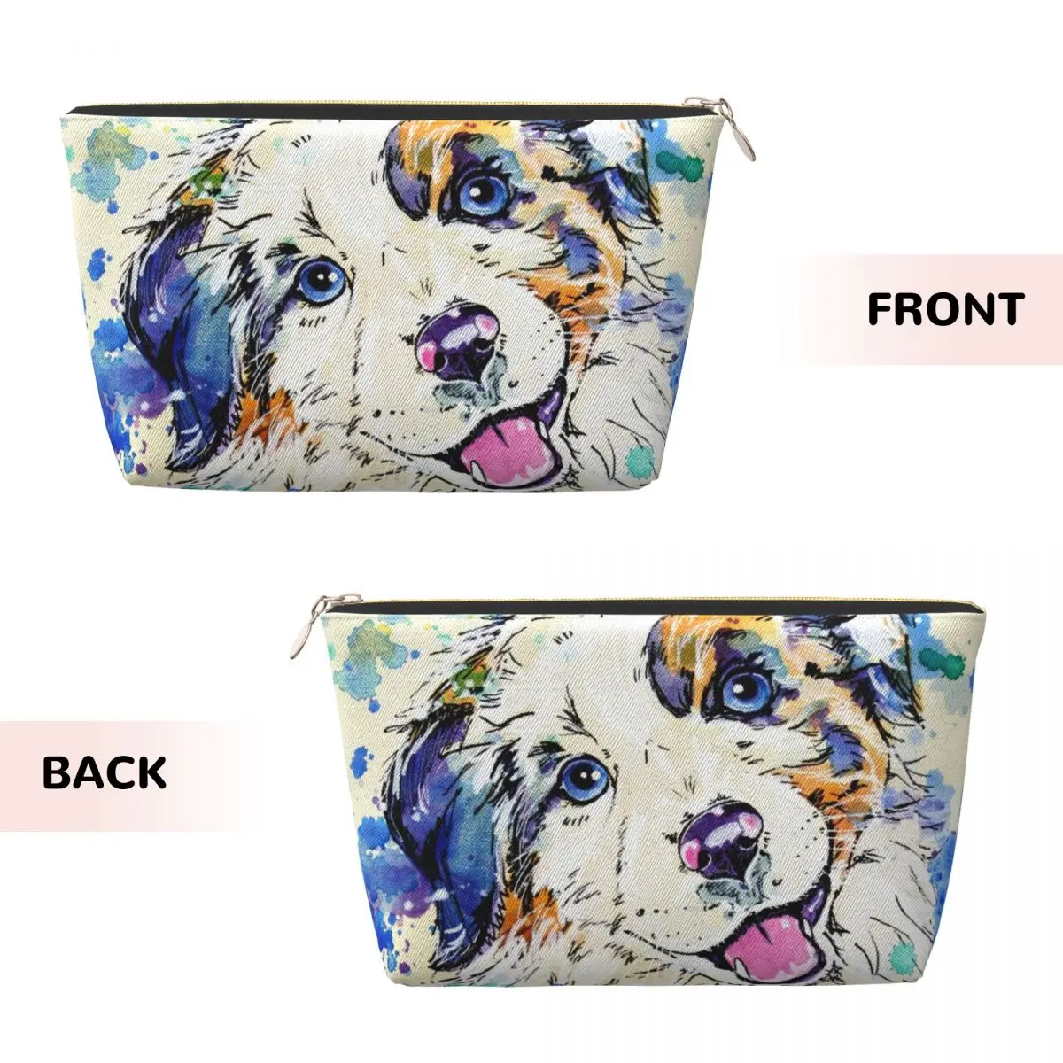 Custom Australian Shepherd Dog Cosmetic Bag Women Fashion Large Capacity Collie Puppy Makeup Case Beauty Storage Toiletry Bags