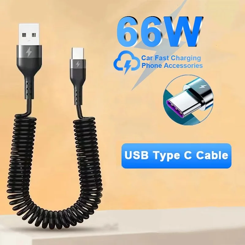 Universal USB To Type C Spiral Phone Charge Cable USB Spring Retractable Fast Charging Cord For Huawei Xiaomi USB Charger Cable
