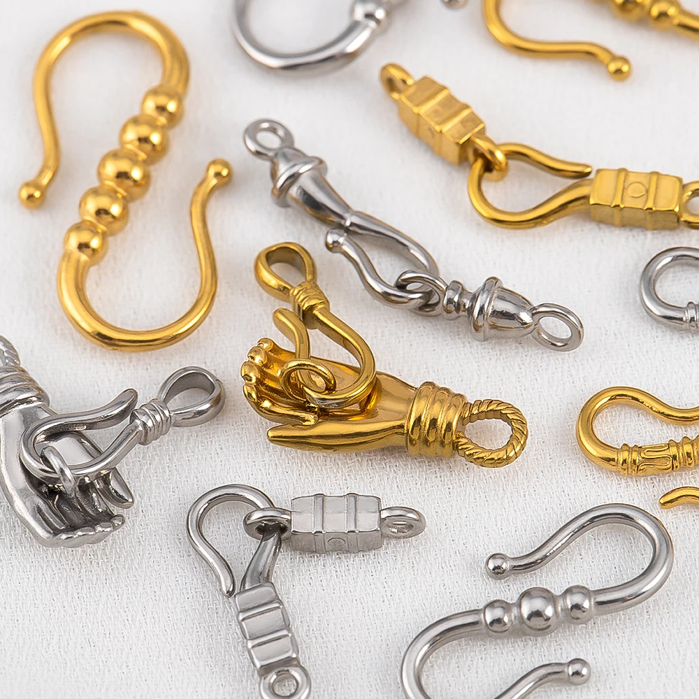 2pcs Stainless Steel Gold Plated Hand-Shape Boat Anchor S-shaped Connection Buckle for DIY Bracelet Clasps Jewelry Accessories