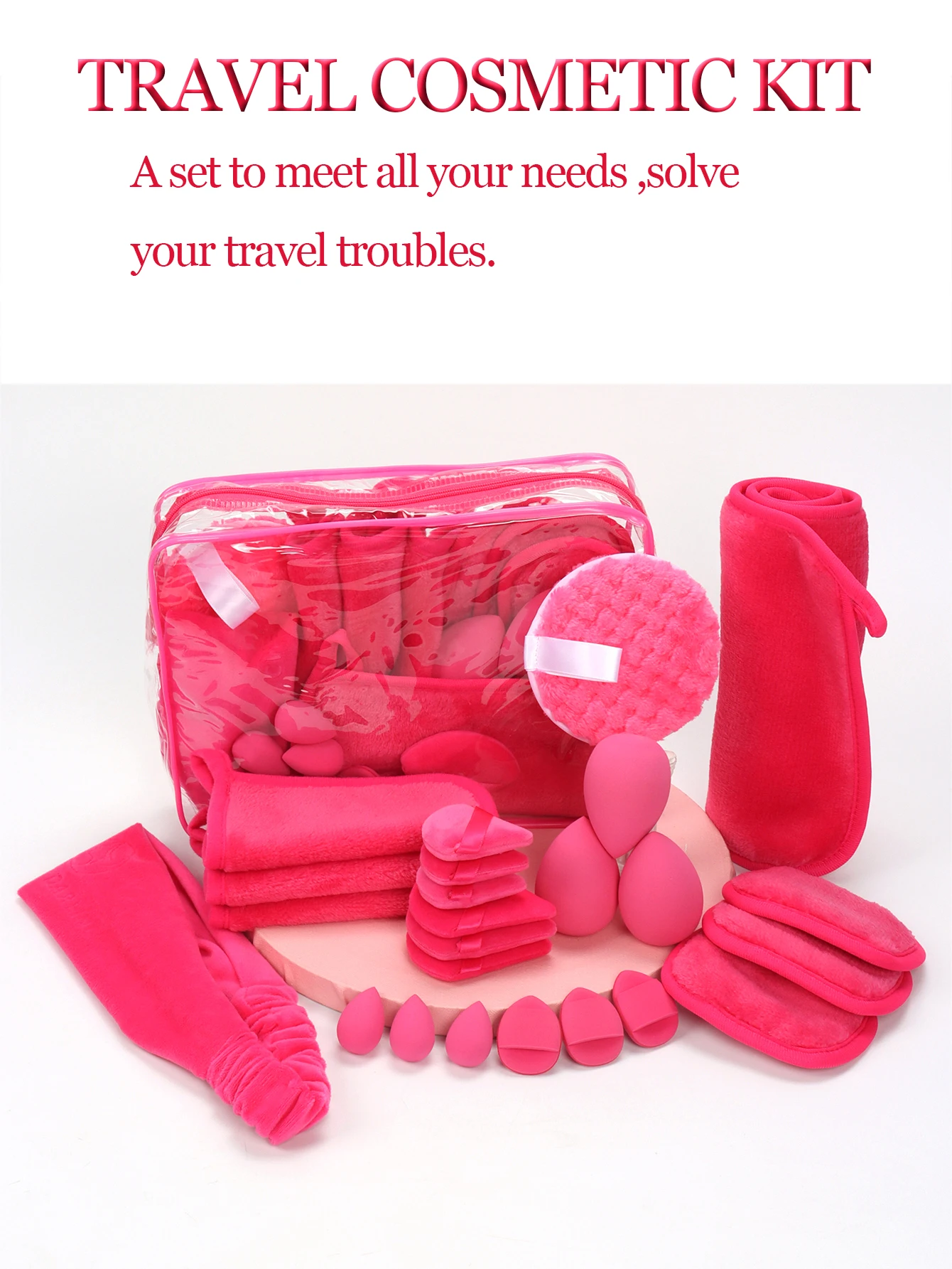 Ensemble de sacs à cosmétiques Rose rouge 17-20-25 pièces, outils cosmétiques multifonctionnels, adaptés à tous les Types de peau