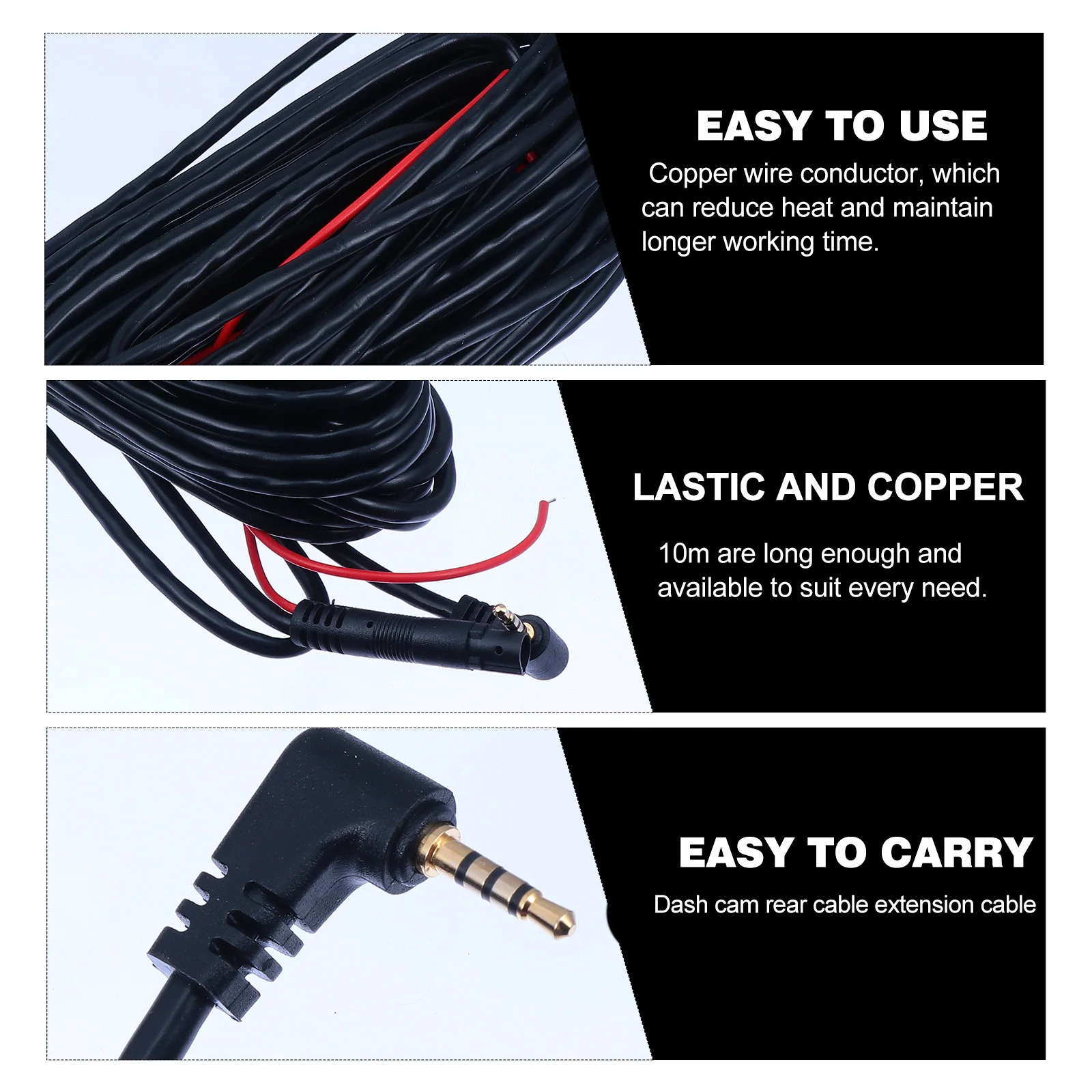 สายต่อเครื่องบันทึกข้อมูลรถยนต์ 10 เมตร ทนทานต่อการสึกหรอ ออกแบบมาเพื่อการใช้งานหนัก เชื่อถือได้ ต่อขยายการเชื่อมต่อสำหรับกล้องติดรถยนต์