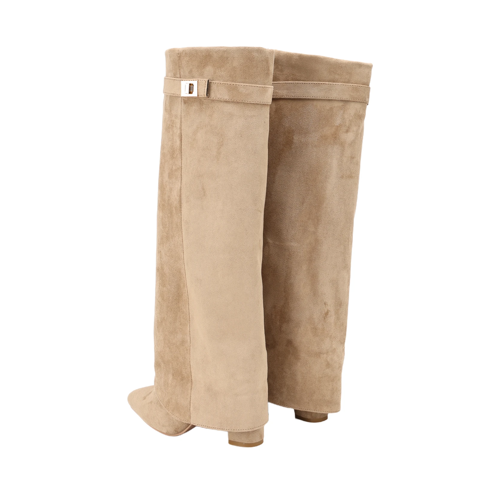 New Pointed Straight Leg Boots Women Knee Length Folding Boots with Metal Buckles Fashionable Mid Leg Boots In Multiple Colors 4