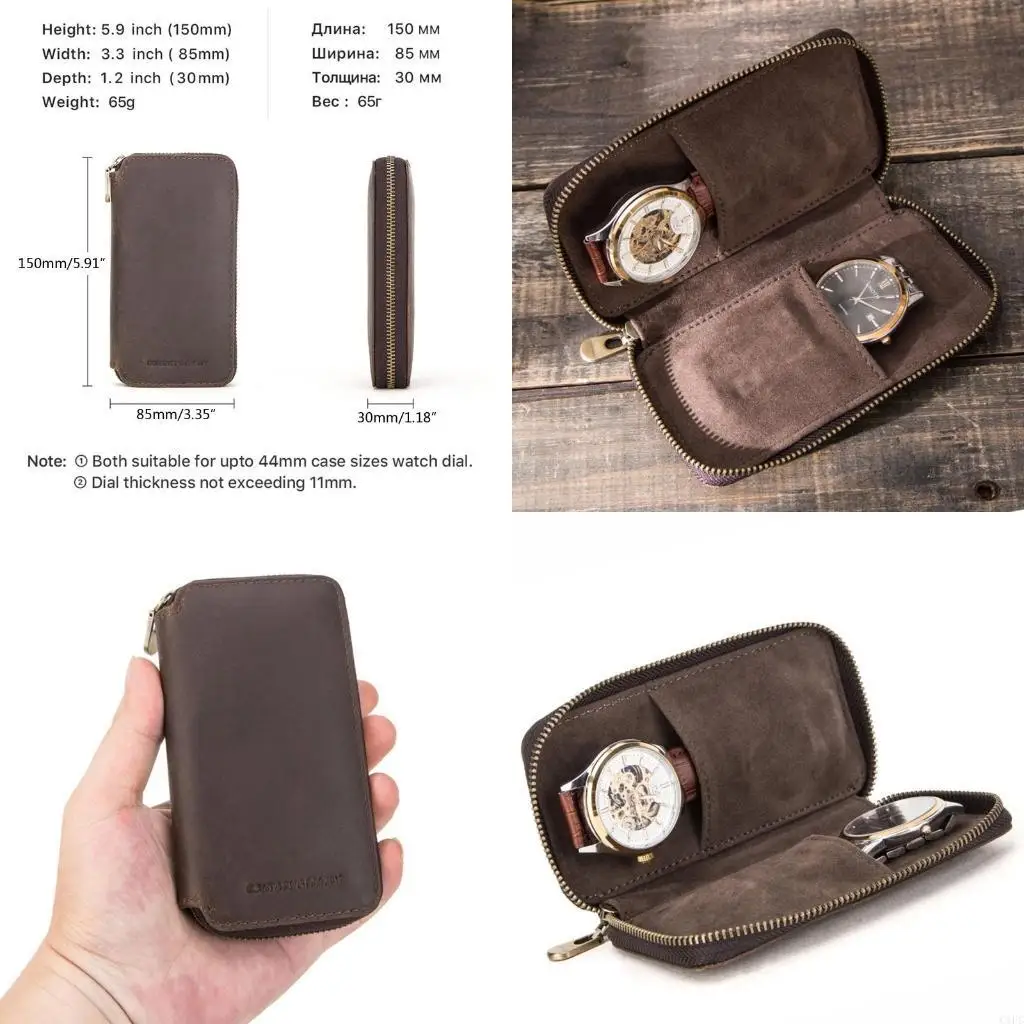 

2 Slots Watch Box Men Watch Display Storage for Case Fits Most Wristwatches with Zipper Pocket for Watch Acces